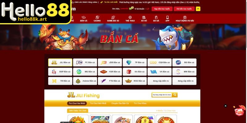 Bắn cá HELLO88 nổi bật với kho game đa dạng và đồ họa đẹp mắt