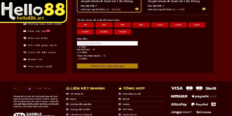 Nạp tiền HELLO88 nhanh chóng và chuẩn xác