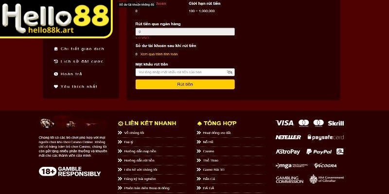 Rút tiền HELLO88 cần đảm bảo thông tin chuẩn xác