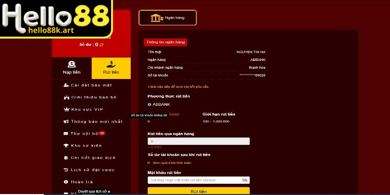 Rút tiền HELLO88 siêu tốc và chuẩn xác
